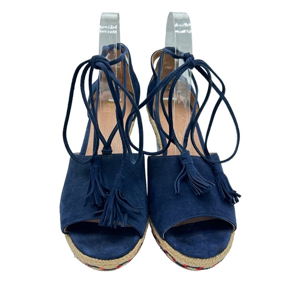 Cabi Isla Navy Blue Platform Wedge Tassel Tie Up Aztec Tribal Heel w Jute Size 8 - Picture 3 of 8